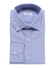 NWT SALVATORE PICCOLO DRESS SHIRT Napoli blue cotton handmade luxury Italy S