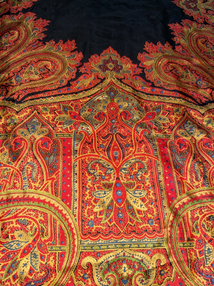 Mantón de piano vintage años 70 YSL Yves Saint Laurent estampado cachemir seda/flecos Foto 2 de 4