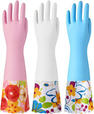 3 Pairs Rubber Cleaning Gloves, Household Kitchen Dishwashing Gloves with Cotton