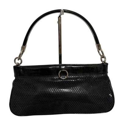 90s Sergio Rossi Vintage Glossy Patent Leather Hobo Shoulder Bag Silver O Ring