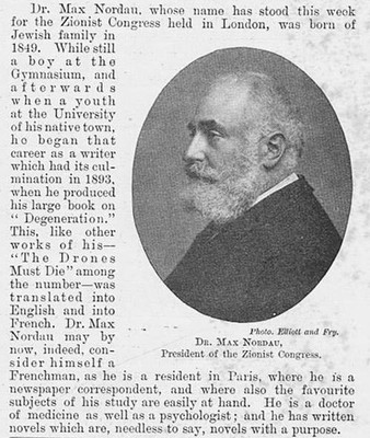 Max Nordau Präsident des Zionistenkongresses - Antikdruck 1900