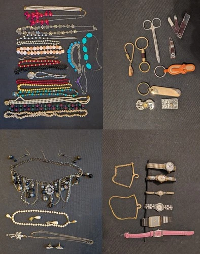 Vintage Costume Jewelry Lot, Necklaces, Earrings, Watches, Tie-chains, Misc