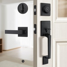 Front Door Handle Set with Reversible Lever, Heavy-Duty Exterior Door Lock Se...