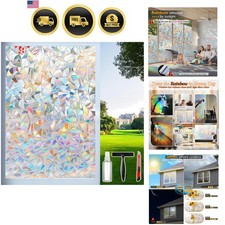 Rainbow Window Privacy Film with Cutting Reference Line, 3D Decals Stained Gl...