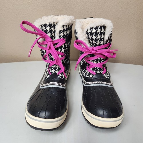 Sorel Womens |9.5| Tivoli Black/Ivory Houndstooth Tweed Lace Up Waterproof Boot - Picture 8 of 11