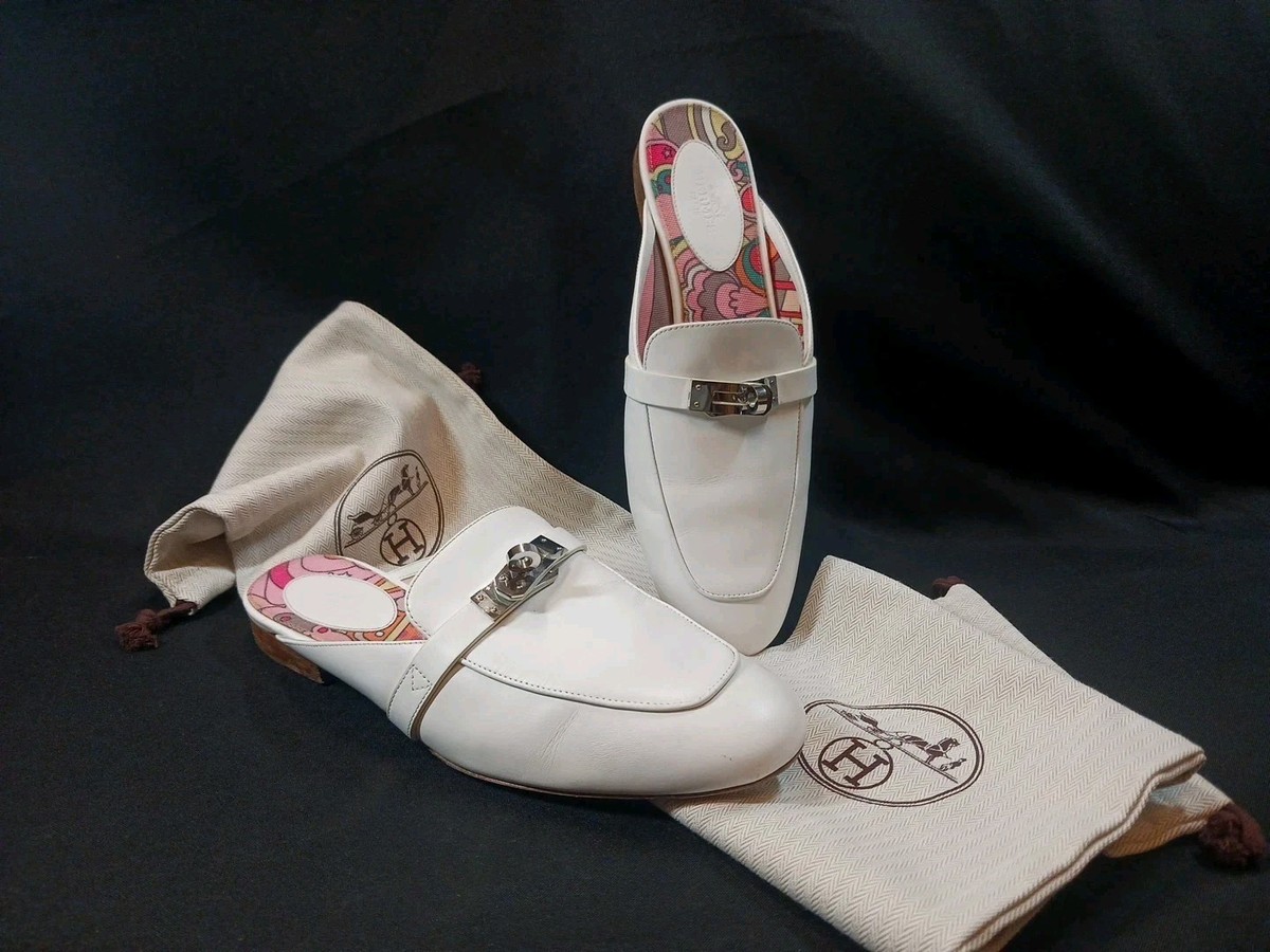Hermes oz ホワイト Hermes Oz White Calfskin Leather Mule EU 39 W/ Hermes Dust Bag
