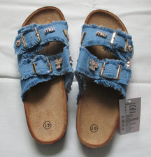 Damen Pantolette Jeans Schnallen Straß Gr. 41  neu im Originalkarton