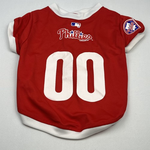 Philadelphia Phillies Dog Pet Jersey Size L Red MLB Baseball #00 Spell Out Logo