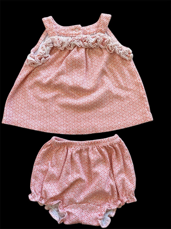 Top e fiori Janie and Jack usato in ottime condizioni arancione/bianco stampa geometrica con volant - 0-3Mos - Immagine 2 di 4