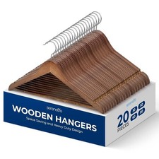 SereneLife 20 Pcs Wooden Hangers-Non-Slip w/ 360 Swivel Hook Notches Design