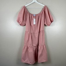 Deli.S Women's 10 Babydoll Dress Pink Tiered Puff Sleeve Off Shoulder NEW
