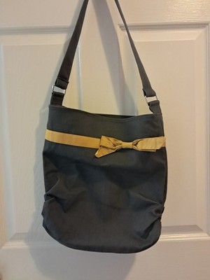 Shoulder Purse Bag Saang Artisans Sak Saum Gray Yellow Bow Zipper Closure NEW 