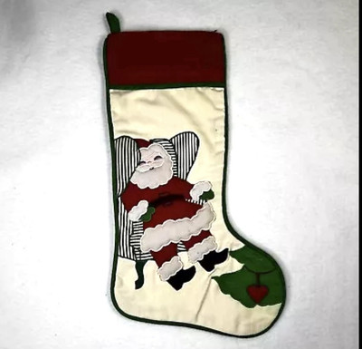 Christmas Stocking Sleeping Santa Claus Appliqué Retro 1985 Joyce Miller Vintage