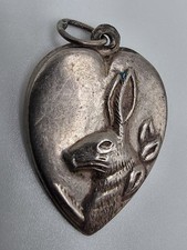 Vintage Sterling Silver Rabbit Easter Heart Pendant Charm