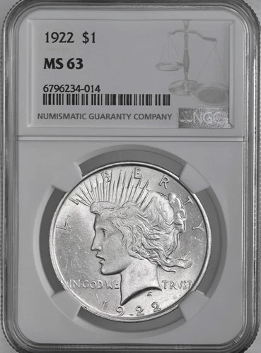1922-P  $1 PEACE SILVER DOLLAR  "PHILADELPHIA MINT"  NGC MS63 #6796234-014