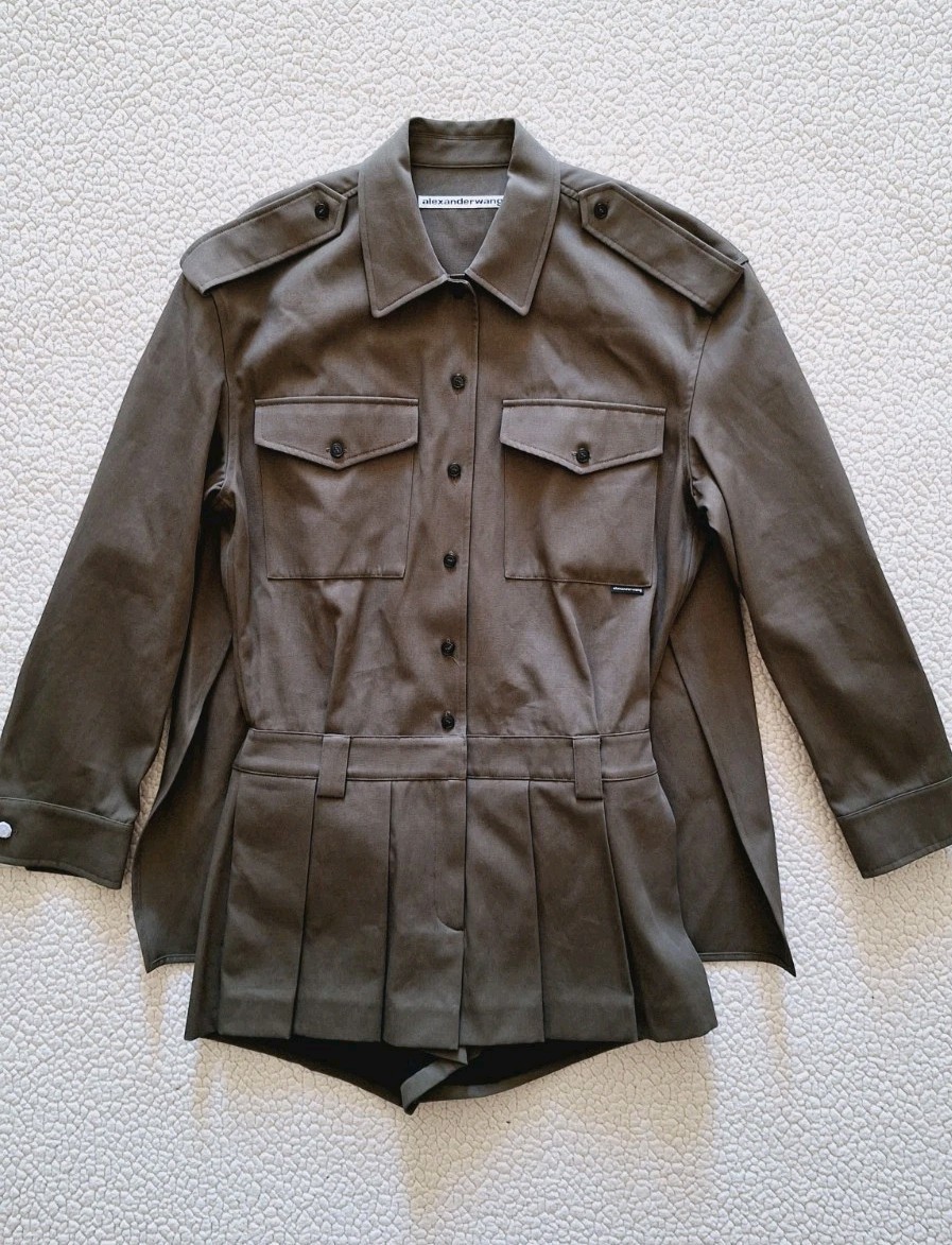 ALEXANDER WANG  Pleated Long Sleeve Romper Skort Playsuit US 8 Khaki Org $749 image 8