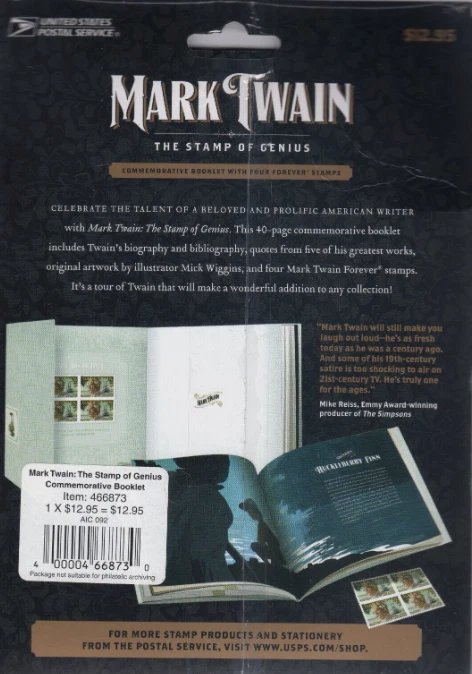 Mark Twain: Stamp of Genius 40-Page Booklet & 4 Forever Stamps 2011 Scott #4545 - Image 2 of 3