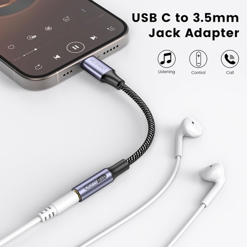 USB Type C To 3.5mm Headphone Jack Adapter Audio Adapter Aux Dongle Cable Cord - Picture 2 of 7
