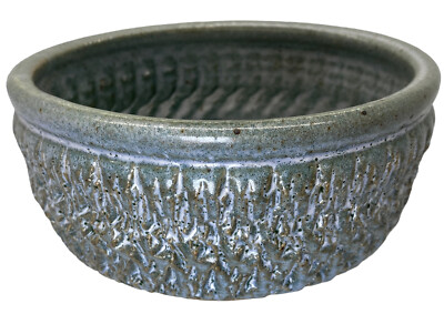 Blue Glaze Studio Art Pottery Textured Bowl Planter Signed Succulents Heavy