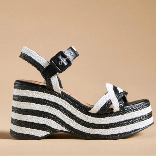 Anthropologie Vicenza 尺寸 41 (10-10.5) 厚底高跟鞋 Raffia 黑白 全新 - 第 3 张/共 13 张