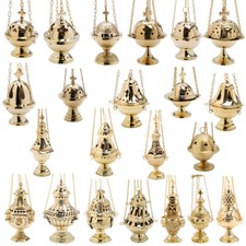 Handmade hanging thurible censer brass incense burner church home charcoal gold 