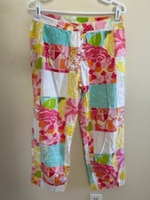 VTG Lilly Pulitzer Patchwork Floral Crop Capri Pant Preppy Tropical Beach Boho 6