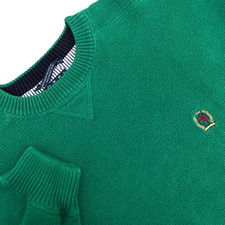 TOMMY HILFIGER Men's Sz L Vintage Green Cotton Crewneck Heavyweight Knit Sweater