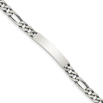Platinum Sterling Silver Figaro Link Design ID Name Bracelet Free Engraving Gift