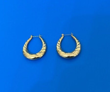 Vintage Gold Tone Large Oval Hoop Earrings