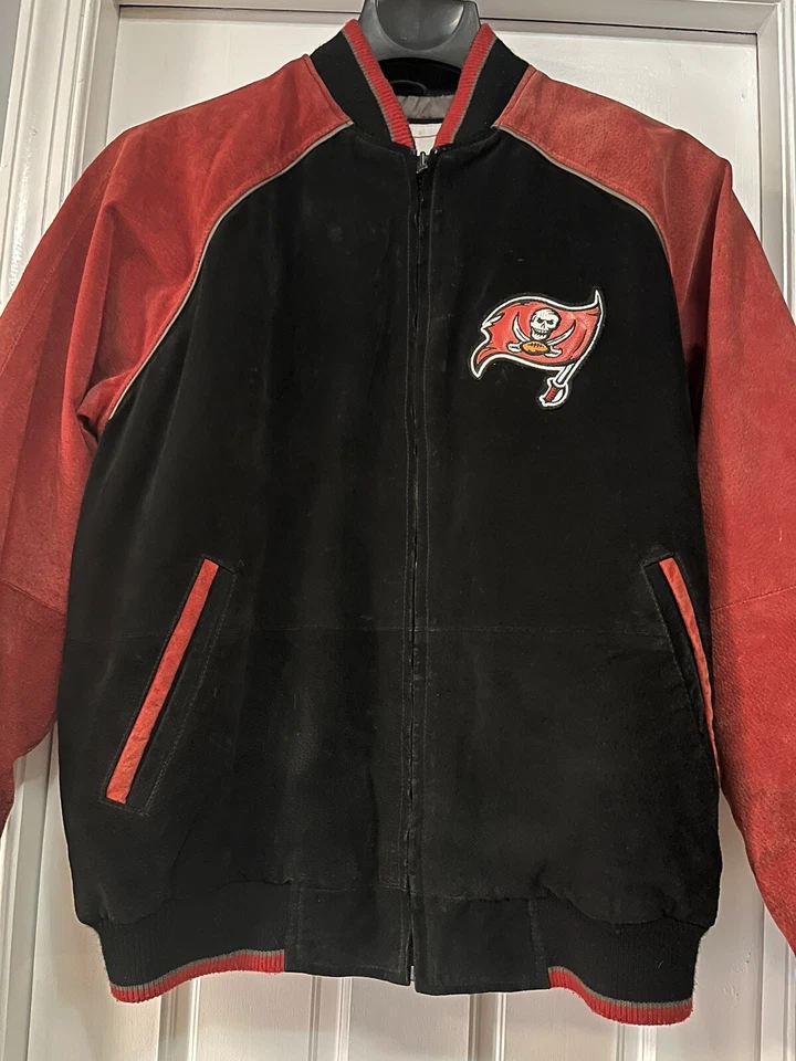 VTG Tampa Bay Buccaneers Mens Large Suede Leather Bomber Jacket Coat NFL G-III - Image 2 of 4