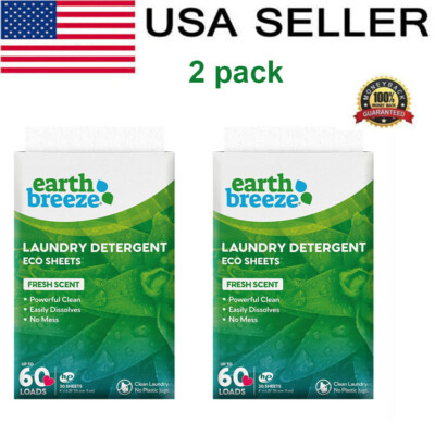 Earth Breeze Laundry Detergent Eco-Sheets 60-Loads Each, Fresh Scent 2PACK