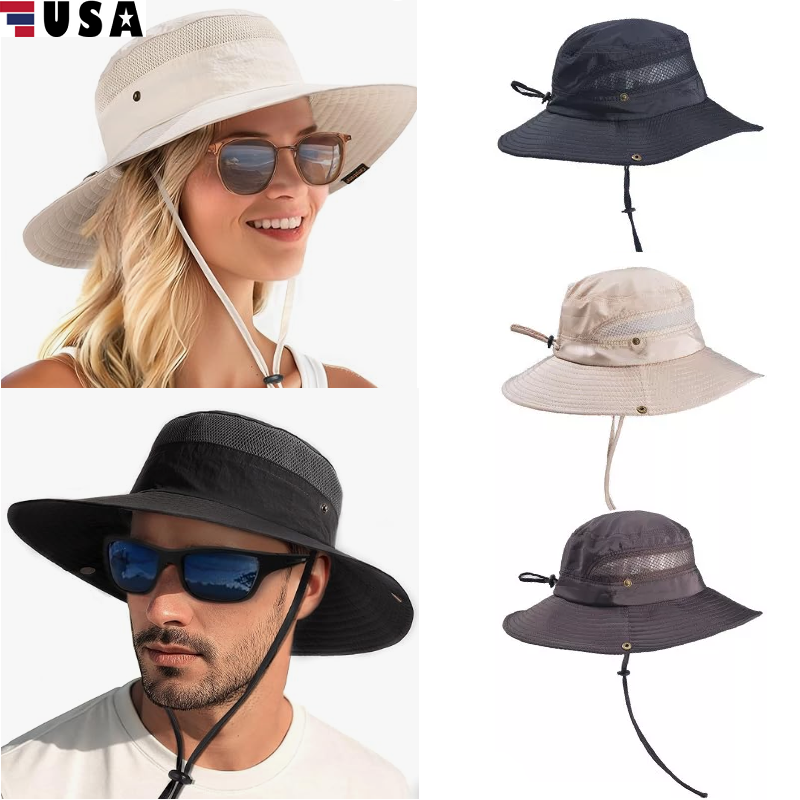 UV-Protective Wide Brim Bucket Hat for Men & Women - Hiking Fishing Sun Shade