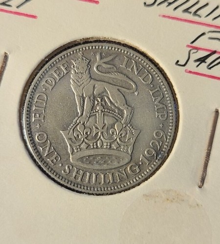 1929 King George V Great Britain 1 Shilling .925 Silver Coin - Picture 2 of 2