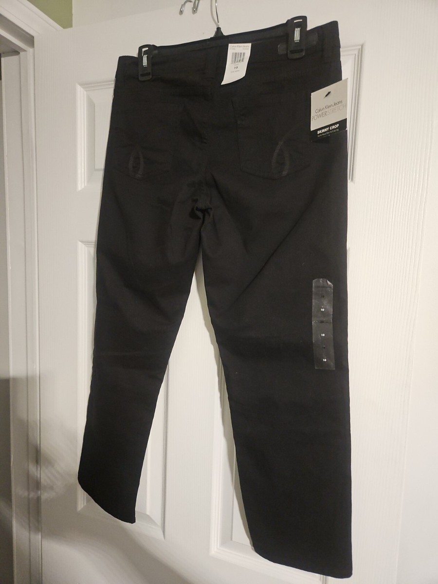 NWT 10 Calvin Klein Jeans Black Power Stretch Skinny Crop Slim Fit Pants 