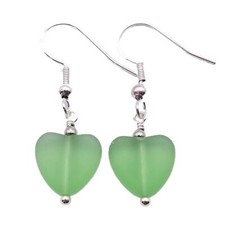 Handmade in Hawaii, Small "Twin Hearts" Peridot sea glass earrings, Light