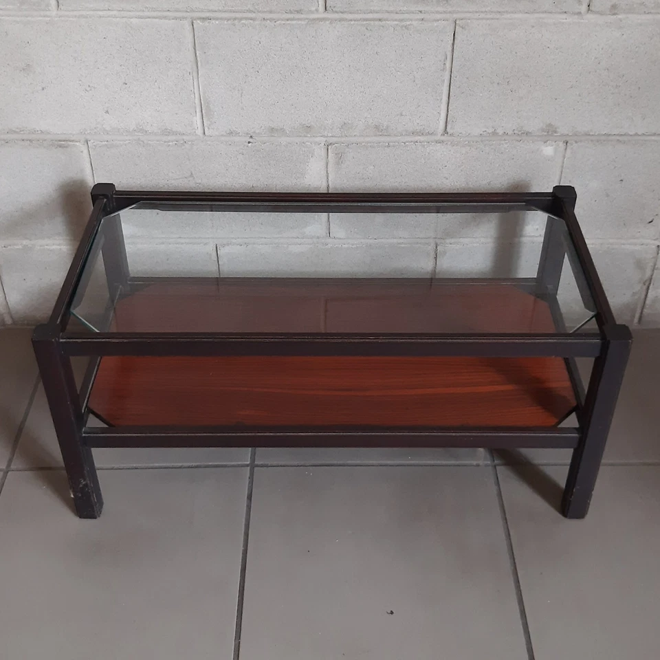 Table Basse Rectangulaire En Teck Et Verre Design Moderniste Italie 1960 - Photo 4/4