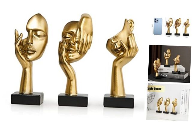 3 Pcs Decor Thinker Statues Sculptures for Home Decoren Statues Table Gold