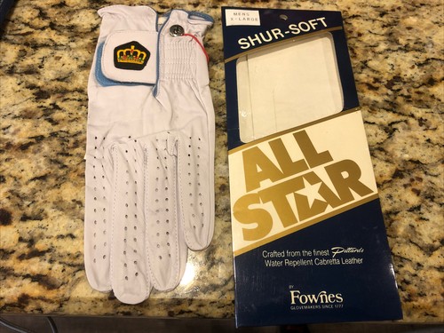 Vintage Fownes Men’s XL All Star Shut-Soft Crown Patch White Golf Glove NEW