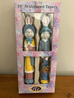 New Vintage Easter Bunny Mr & Mrs Taper Candles Embossed Sculptured 10  NIB