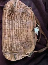 Nwt Costanza Rota Made In Italy Woven Leather Duffle Weekender Bag Cupio Brown