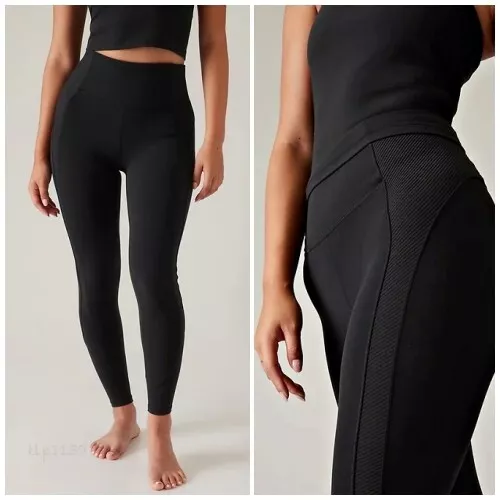 Athleta M MEDIUM Elation Rib Mix Tight Leggings, Black Yoga Workout FULL  Lth NWT