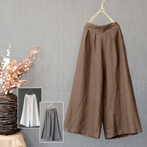 Women's Summer Cotton Linen Wide Legs Pants Casual Baggy Palazzo Trousers Size