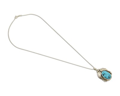 Navajo Necklace 925 Silver Blue Turquoise Signed Justin