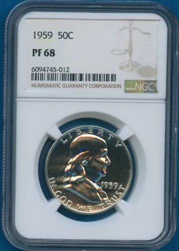 1959 NGC PF68 Franklin Half Dollar 50c US Mint Coin 1959-P NGC PF68 Blast White