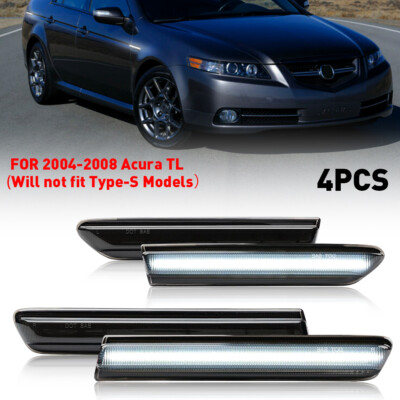 White LED Front Rear Fender Side Lights Marker For 2004-2008 Acura TL Base Smoke