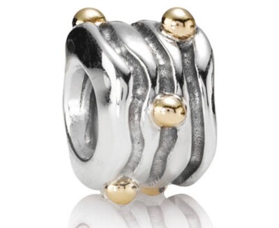 Authentic Ret. Pandora SS925 Wavy w/ 14k Gold Balls Charm #790167 - New