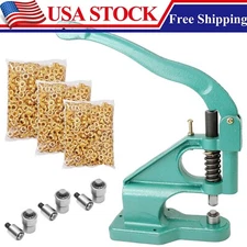 Hand Press Heavy Duty Eyelet Grommet Machine Punch Tool Kit 3 Dies 1500 Grommets