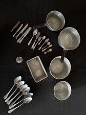 Variety Of Vintage Child  s Pots, Pans  Silverware