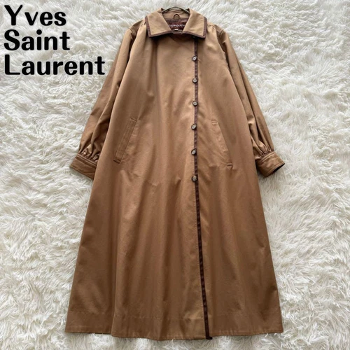 SAINT LAURENT (YSL) Cappotto lungo Yves Saint Laurent bicolore beige marrone giacca e capospalla donna