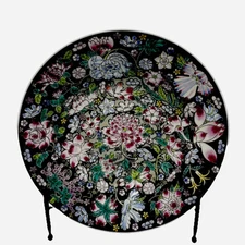 Vintage Chinese Famille Noire Mille Fleur Black Flower Porcelain Bowl 8”